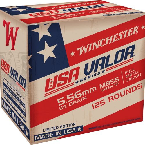 Winchester Ammo USA855125 USA Valor M855 Green Tip 5.56x45mmNATO 62gr Full Metal Jacket 125 Per Box/10 Case