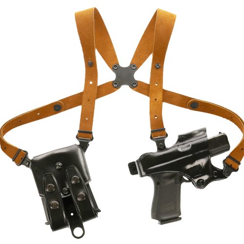 Galco JR224B Jackass Rig Shoulder System Size Fits Chest Up To 56" Black Leather Harness Compatible w/ Glock 19X/19 Gen1-5/Glock 23 Gen2-5 Right Hand