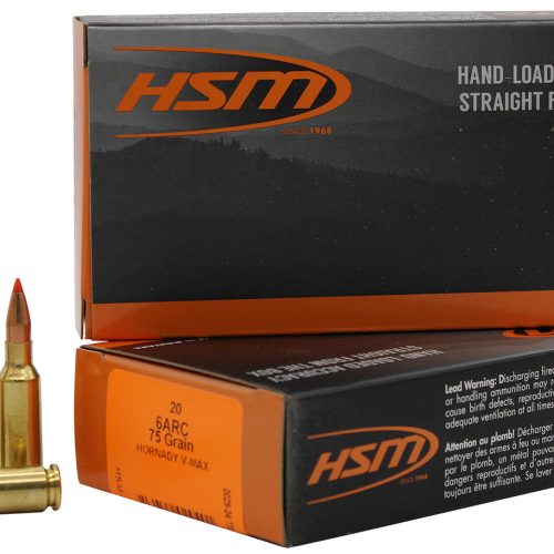 HSM 6ARC1N Centerfire Rifle V-Max 6mm ARC 75 gr Jacket Hollow Point 20 Per Box/ 25 Case
