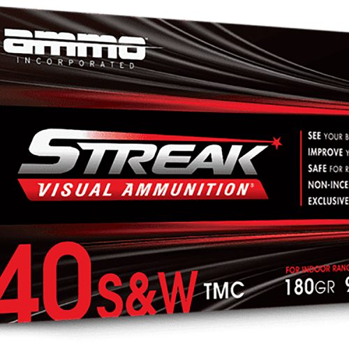 Ammo Inc 40180TMCSTRKRED50 Streak Visual (RED)  40S&W 180gr Total Metal Case 50 Per Box/20 Case