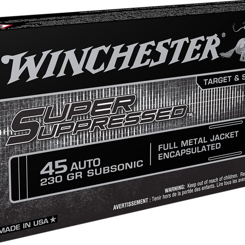Winchester Ammo SUP45 Super Suppressed  45ACP Subsonic 230gr Encapsulated Full Metal Jacket 50 Per Box/10 Case