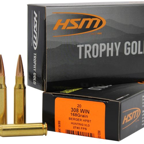 HSM 308168VLD Trophy Gold Extended Range 308 Win 168 gr Berger Hunting VLD Match 20 Per Box/ 25 Case