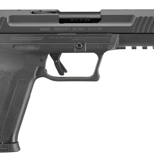 Ruger 16403 Ruger-5.7 Pro 5.7x28mm 20+1 4.94" Black Nitride Alloy Steel Barrel, Black Oxide Optic Cut/Serrated Steel Slide, Black Polymer Frame w/Picatinny Rail, Black Polymer Grip, Right Hand