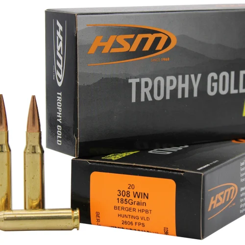 HSM 308185VLD Trophy Gold Extended Range 308 Win 185 gr Berger Hunting VLD Match 20 Per Box/ 25 Case