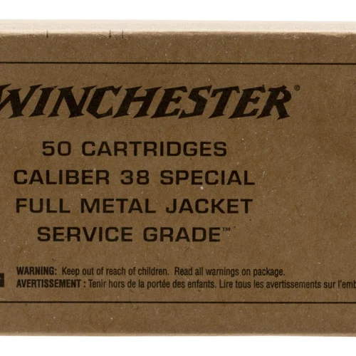 Winchester Ammo SG38W Service Grade  38Special 130gr Full Metal Jacket Flat Nose 50 Per Box/10 Case