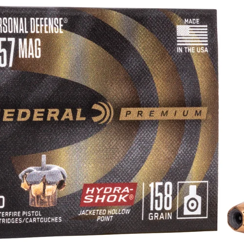 Federal P357HS1 Premium Personal Defense 357Mag 158gr Hydra-Shok Jacketed Hollow Point 20 Per Box/25 Case