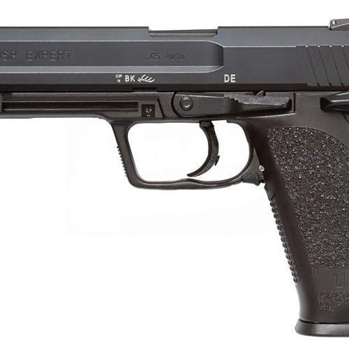 HK 81000364 USP Expert V1 SA/DA 45 ACP Caliber with 5.19" Barrel, 12+1 Capacity, Overall Black Finish, Serrated Trigger Guard Frame, Serrated Long Steel Slide & Polymer Grip Includes 2 Mags
