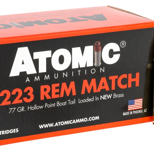 Atomic Ammunition 00427 Rifle Match 223Rem 77gr Hollow Point Boat Tail 50 Per Box/10 Case