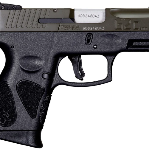 Taurus 1G2C93B12 G2C  Compact Frame 9mm Luger 12+1 3.26" Matte Stainless Steel Barrel, Moss Green Cerakote Serrated Steel Slide, Black Polymer Frame w/Picatinny Rail & Polymer Grip, Right Hand