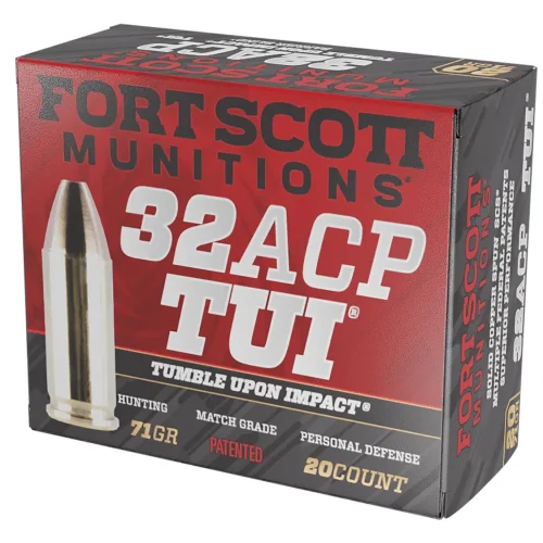 Fort Scott Munitions 32ACP71SCV Tumble Upon Impact (TUI)  32ACP 71gr Solid Copper Spun 20 Per Box/25 Case