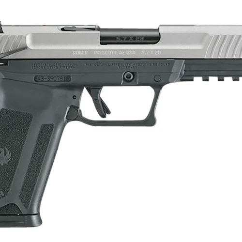 Ruger 16408 Ruger-5.7  Exclusive Finish 5.7x28mm 20+1 4.94" Black Nitride Steel Barrel, Savage Cerakote Serrated Steel Slide, Black Polymer Frame w/Picatinny Rail, Black Polymer Grip, Right Hand