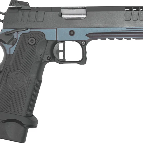Great Lakes Firearms GL1911DS9FSSBLU 1911 DS Synergy 9mm Luger 20+1 5" Optic Cut/Serrated Cerakote Black Molded Grip Blue Titanium Frame