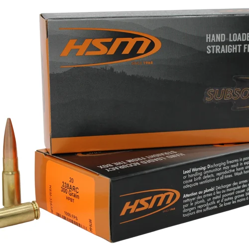 HSM 338ARC1N Subsonic  338ARC 300gr Hollow Point Boat Tail 20 Per Box/25 Case