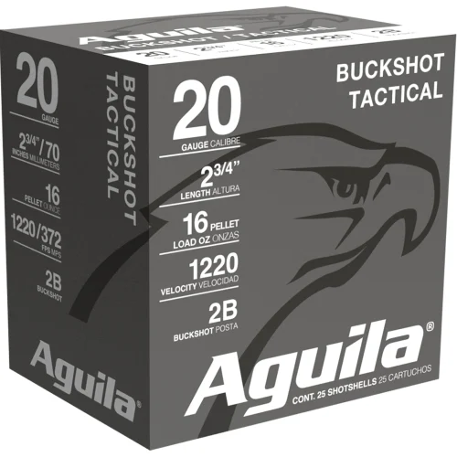 Aguila 1C2002BA Buckshot  20Gauge 2.75" 1oz 2Buck Shot 25 Per Box/10 Case