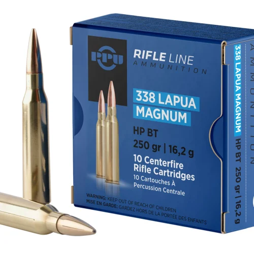 PPU PP338H Standard Rifle  338LapuaMag 250gr Hollow Point Boat Tail 10 Per Box/20 Case