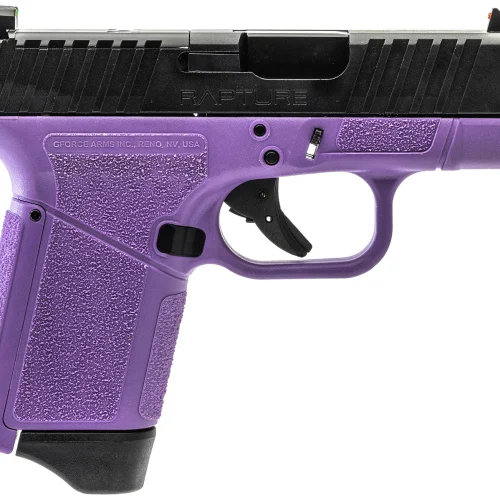 Gforce Arms GF932512PUB Rapture  Sub-Compact Frame 9mm Luger 12+1 3.25" Black Steel Barrel, Black Optic Cut/Serrated Steel Slide, Purple Cerakote Polymer Frame