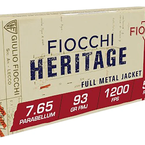 Fiocchi 765A Heritage  7.65x21mmParabellum 93gr Full Metal Jacket 50 Per Box/20 Case