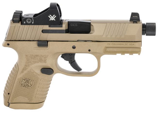 FN 66100801 509 Compact Tactical 9mm Luger  4.32" Threaded Barrel, 10+1 ,  Flat Dark Earth ,  Night Sights ,  Manual Safety Includes Viper Red Dot