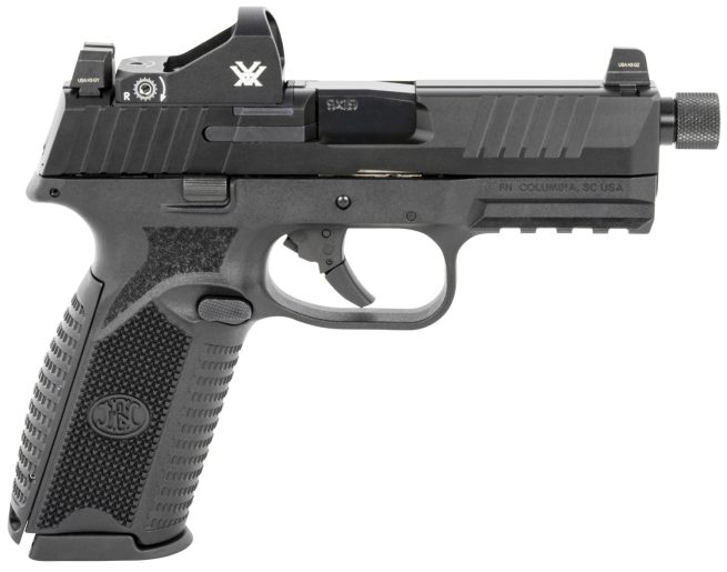 FN 66100846 509 Tactical 9mm Luger 10+1 4.50" Threaded Barrel, Matte Black Polymer Frame w/Mounting Rail, Optic Cut Matte Black Stainless Slide, No Manual Safety, Includes Viper Red Dot