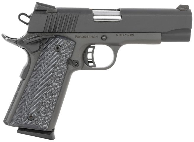 Rock Island 51531 M1911-A1 Standard MS 45 ACP 8+1 4.30" Button-Rifled Barrel, Black Parkerized Steel Frame w/Beavertail, Parkerized Serrated Slide, Black/Gray G10 Grip, Grip Safety