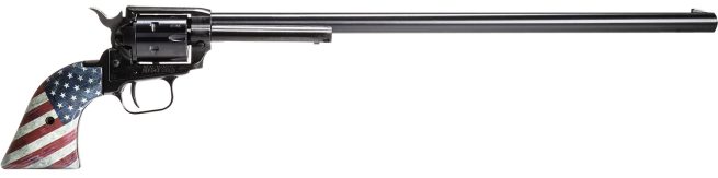 Heritage Mfg RR22B16USFLAG Rough Rider  22 LR 6 Shot, 16" Black Oxide Steel Barrel, Black Oxide Zinc Alloy Frame, Black Oxide Cylinder, US Flag Grip, Manual Safety, Exposed Hammer
