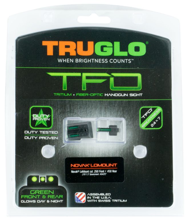 TruGlo TG131NT4 TFO  Green/Tritium/Fiber Optic Front Sight-Green/Tritium/Fiber Optic Rear Sight 1911 Officer/Commander