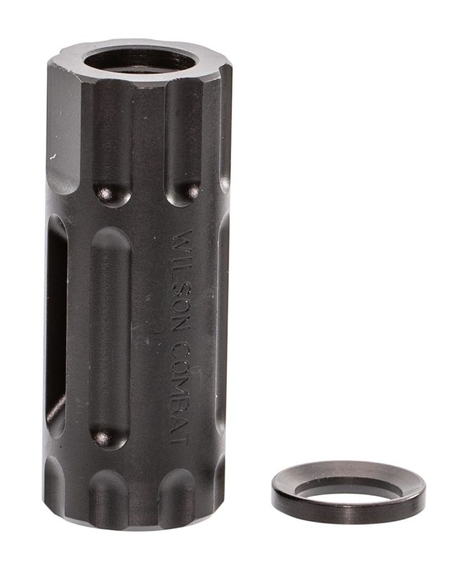Wilson Combat TRQCOMP1/2X28 Q-Comp Muzzle Brake Black Melonite QPQ Steel with 1/2"-28 tpi Threads, 2.20" OAL & .875" Diameter for 5.56x45mm NATO AR-Platform