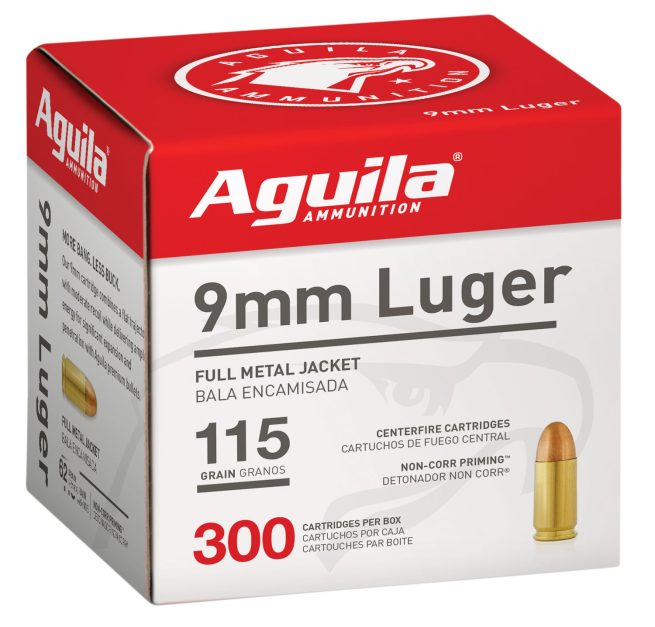 Aguila 1E097700 Target & Range Handgun 9mm Luger 115gr Full Metal Jacket 300 Per Box/4 Case