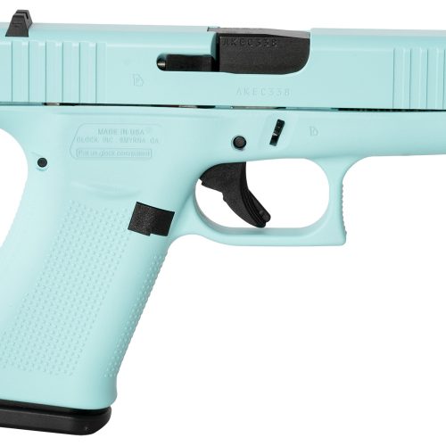 Glock UX4350204REB G43X  Sub-Compact Frame 9mm Luger 10+1 3.41" Black GMB Barrel, Robins Egg Blue Cerakote Serrated Steel Slide, Robin Egg Blue Cerakote Polymer Frame w/Beavertail, Ambidextrous