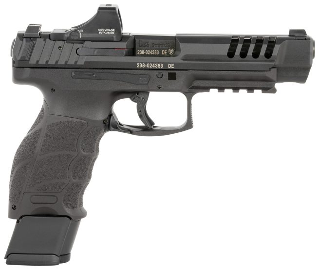 HK 81000877 VP9L SCS 9mm Luger 20+1 5" Black Polygonal Rifled Barrel, Long/Lightening Cuts/Optic Cut SCS Steel Slide, Polymer Frame w/Picatinny Rail, Black Interchangeable Backstrap Grip