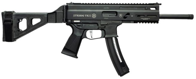 Grand Power 197892004817 TR22 Stribog 22 LR 25+1 8" Black Threaded Barrel, Black Picatinny Rail Receiver, Black Aluminum Frame w/Lower Picatinny Rail, SB Tactical Brace, Black Polymer Grips