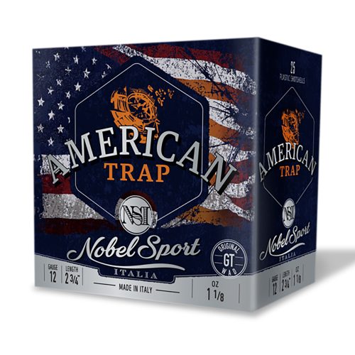 Nobel/Eurosports LLC ANS12FSC8 American Trap  12Gauge 2.75" 1 1/8oz 8Shot 25 Per Box/10 Case