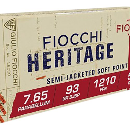 Fiocchi 765B Heritage  7.65x21mmParabellum 93gr Semi Jacketed Soft Point 50 Per Box/20 Case
