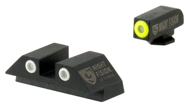 Night Fision GLK001003YGW Tritium Night Sights For Glock  Green Tritium Yellow Outline Front Sight- Green Tritium White Outline Rear Sight Glock 17/17L/19/22