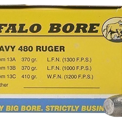 Buffalo Bore Ammunition 13A20 Heavy Strictly Business 480Ruger 370gr Lead Flat Nose 20 Per Box/12 Case