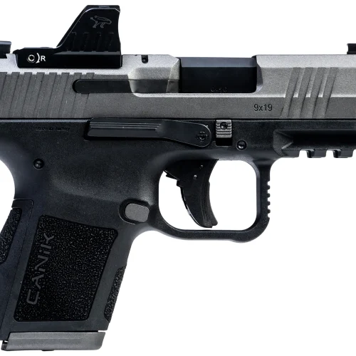 Canik  Mete MC9 Sports South Exclusive 9mm Luger 15+1/12+1 3.18" Black Tenifer Cerakote Optic Ready/Serrated Steel Slide, Tungsten Cerakote Polymer Frame w/Picatinny Rail, MeCanik M01 Red Dot