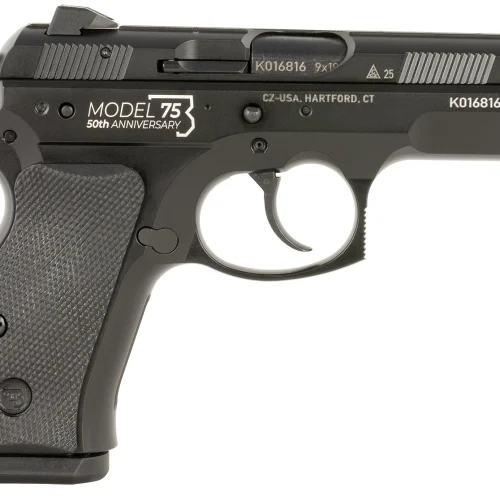 CZ-USA 91123 75D 50th Anniversary Compact Frame 9mm Luger 15+1 3.75" Black Barrel, Black Steel Serrated Slide, Black Aluminum Frame w/Beavertail, Black Rubber Grip