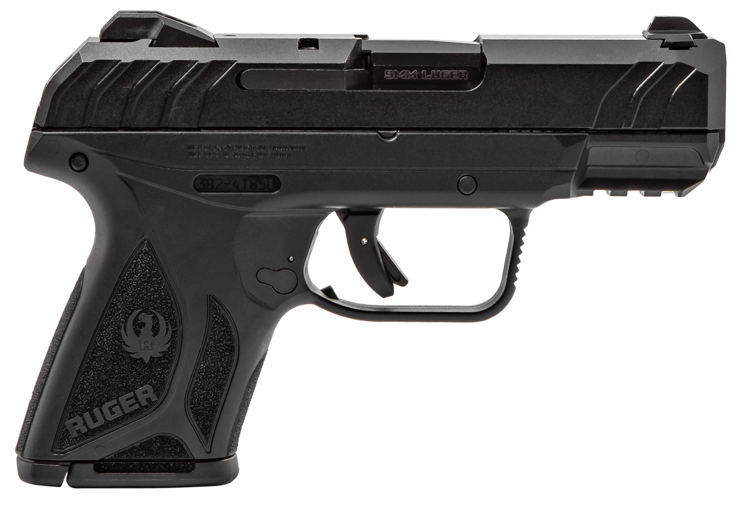 Ruger 3818 Security-9 Compact 9mm Luger 3.42" Barrel 10+1,Black Polymer Frame With Picatinny Acc. Rail, Black Oxide Steel Slide, Manual Safety