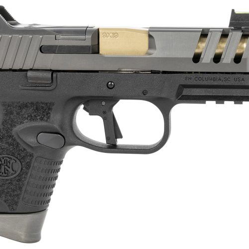 FN 66101350 509 CC Edge 9mm Luger 10+1 (3) 4.20" Threaded Gold Barrel, Black Frame, Graphite Optic & Lightening Cut Slide, Optic Height Fiber Optic Sights, Compensator (No Manual)