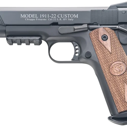 Chiappa Firearms 401101 1911-22 Custom 22 LR 10+1 5" Blued Serrated Steel Slide w/Picatinny Rail & Beavertail Frame, Stippled Walnut Grip