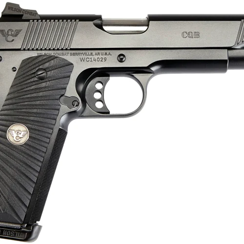 Wilson Combat CQBFS9 1911 CQB Full Size Frame 9mm Luger 10+1 5" Match Grade Barrel, Black Serrated Carbon Steel Slide, Black Armor-Tuff Carbon Steel Frame w/Beavertail, Black G10 Starburst Grip