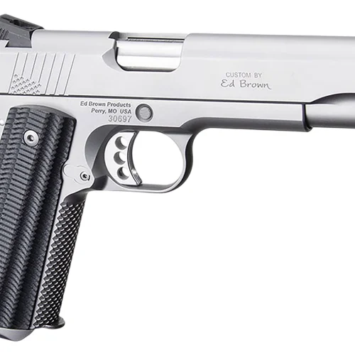 Ed Brown BASESS2A 1911 2nd Amendment 45 ACP 5" Stainless Steel Barrel, Serrated Slide & Frame, Black Alien G10 Grip, Right Hand