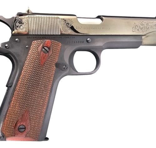COLT 1911 GOVERNMENT CLASSIC 45ACP 5IN BARREL 7RD BLACK PAVILION GOLD SCROLLED CX007T