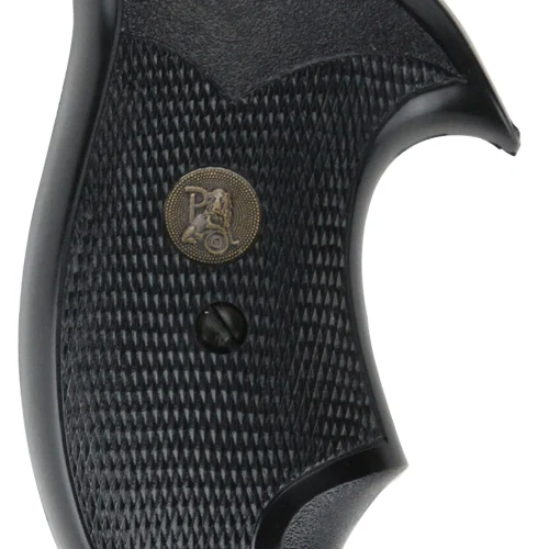 Pachmayr 03252 Compact Grip Checkered Black Rubber with Finger Grooves for S&W J Frame with Round Butt