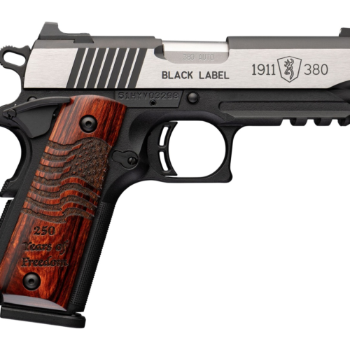 Browning 051125492 1911 Black Label Medallion 250 Compact 380 ACP 8+1 3.63" Matte Stainless Barrel & Blackened w/Silver Polished Flats Serrated Slide, Matte Black Polymer Frame w/Beavertail & Picatin