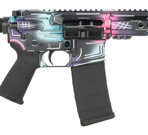 Shark Coast Tactical SCC07077DISCO-P Anime-15 Disco 5.56 NATO 30+1 10.50" Black Nitride Threaded Barrel, Aluminum Receiver w/Picatinny Rail, M-LOK Handguard, Polymer SB Tactical SBA3 Brace, Polymer Gr