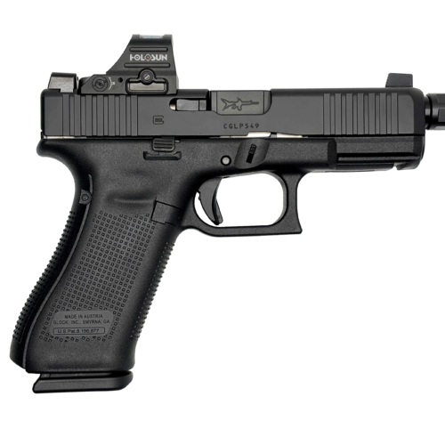GLOCK 45V SHARK PUPPY BLACK 9MM THREADED BARREL 17RD SAVIOR BAG HOLOSUN 407C OPTIC NO SUPPRESSOR PV4550203SPFDE-NS CAMFOUR EXCLUSIVE