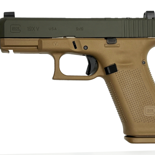 GLOCK 19X V C4 9MM 19RD OD GREEN SLIDE GOLD OPTIC CUT RMR/HOLOSUN PATTERN TB UV1950703XC419X1 CAMFOUR EXCLUSIVE