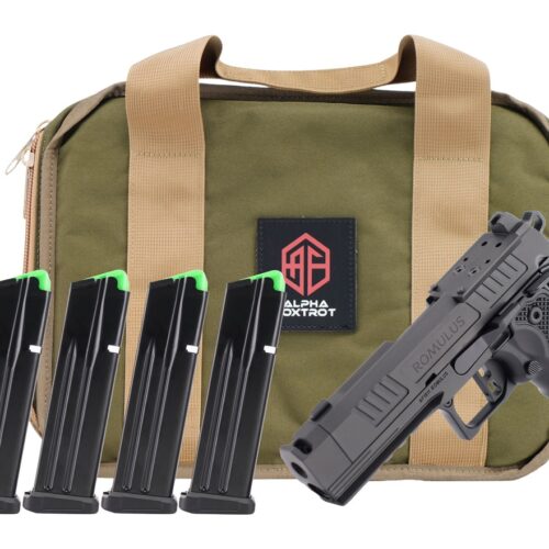 Alpha Foxtrot AA47X1QIG-XDBK20-PROM AF1911 Romulus Promo 9mm Luger 20+1 3.50" Black DLC Threaded Compensated Barrel, Black DLC Stainless Steel Optic Ready/Serrated Slide & Frame w/Beavertail & Picatin